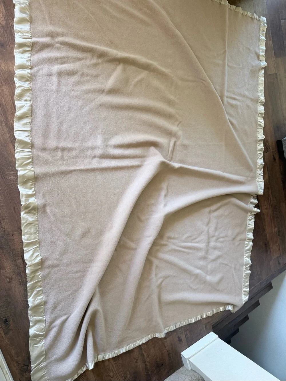 Pendleton Cream Wool-Blend Throw with Satin Ruffle Trim